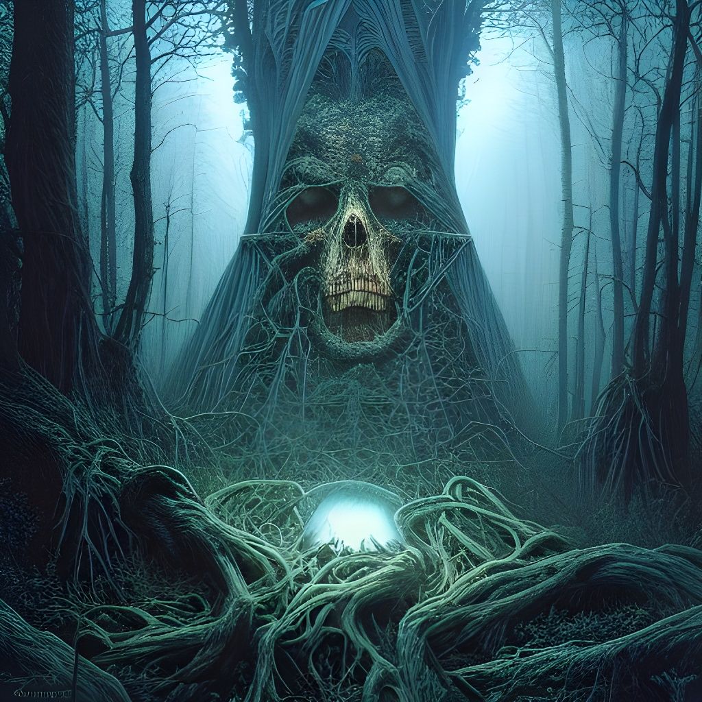 Humanoid Spirit in Forest with Blue Light