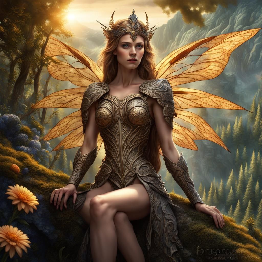 Fairy Queen Knightess in Forest, Detailed Fantasy Art