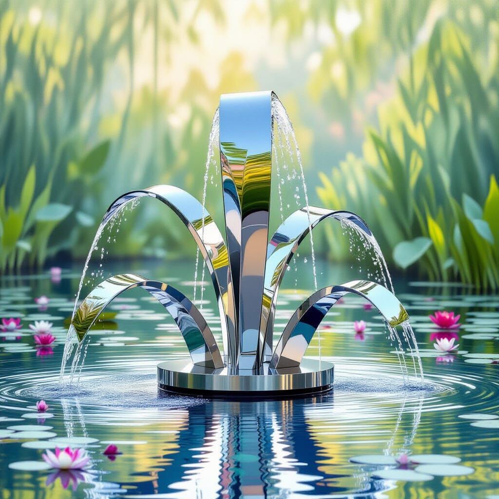 Kinetic Sculpture Fountain in Impressionist Style