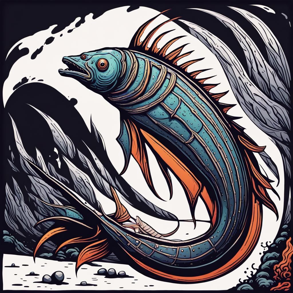 Cell-Shaded Fish with Horse Tail in Abstract Art Style
