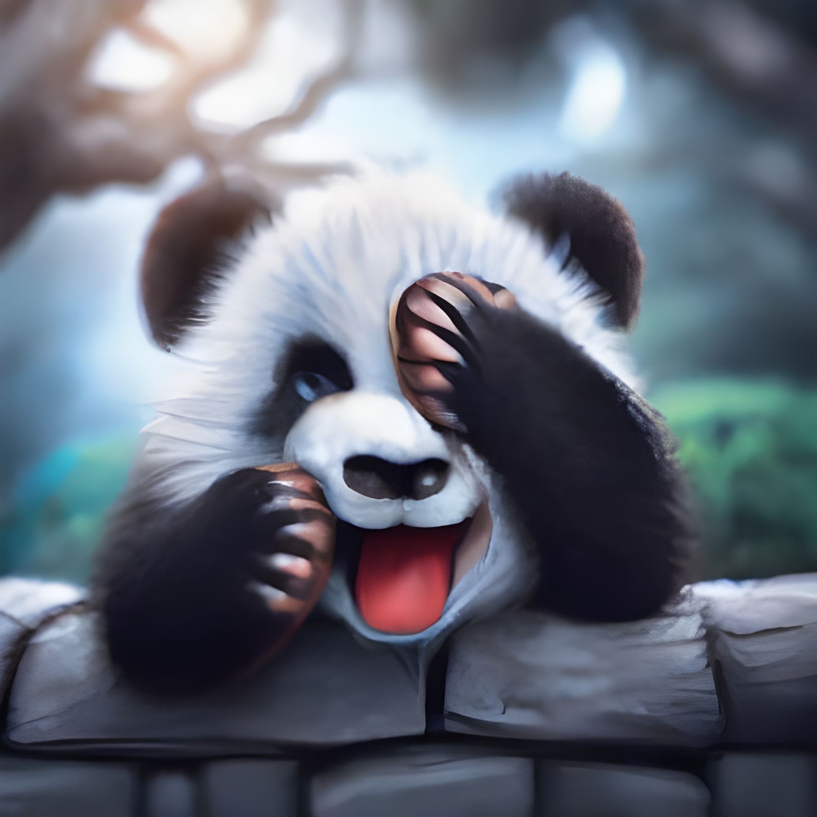 Adorable Chibi Panda Plays Peek-a-Boo: Digital Art