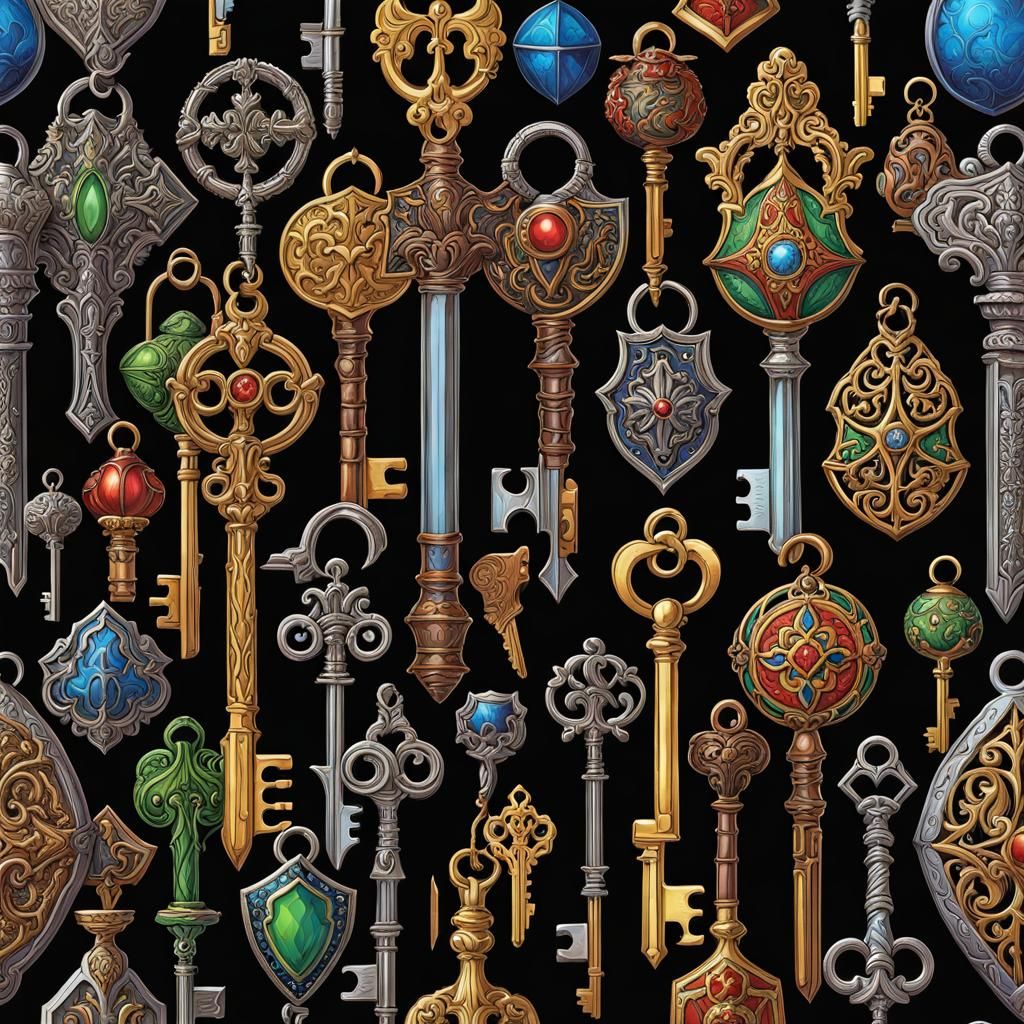 Medieval Fantasy Keys in Colorful Intricate Detail