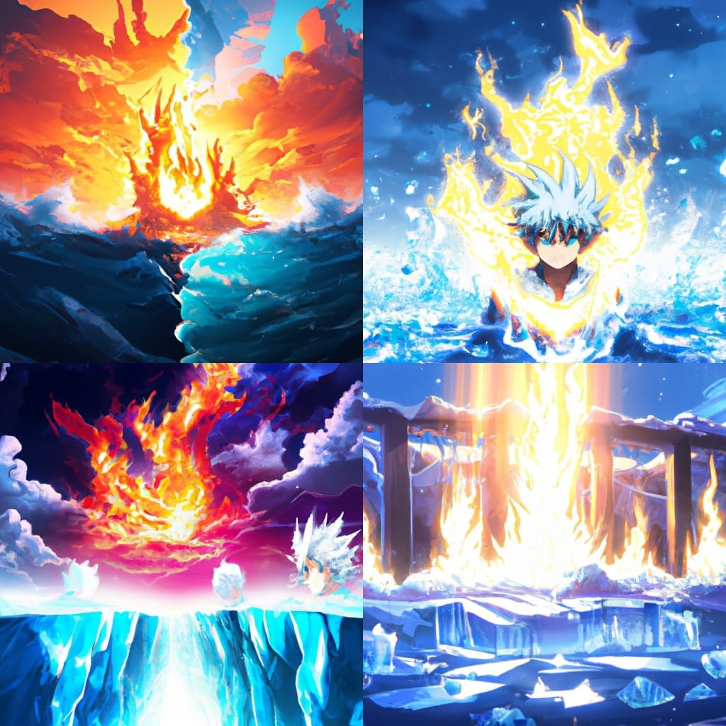 Elemental Anime Scene: Ice, Fire, Water, Land