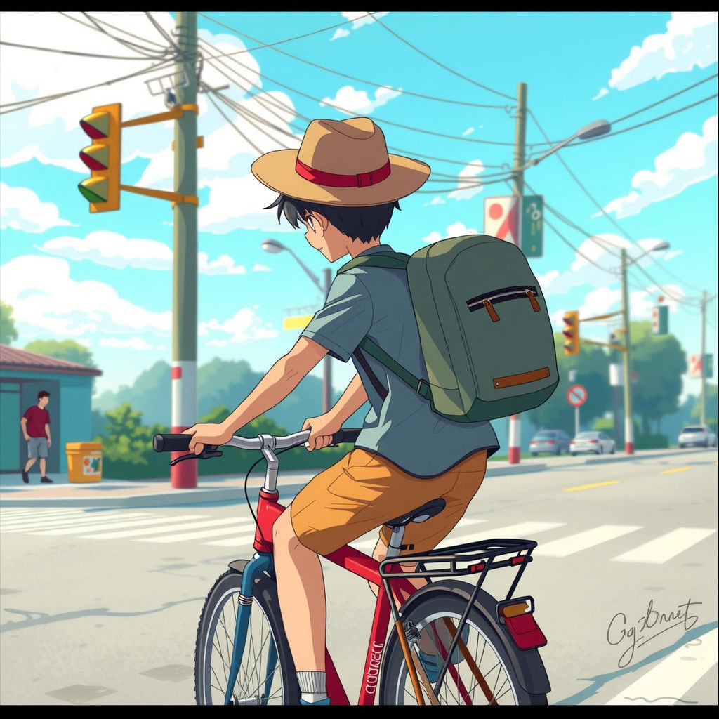 Anime Boy on Bicycle: Fantasy Art Poster
