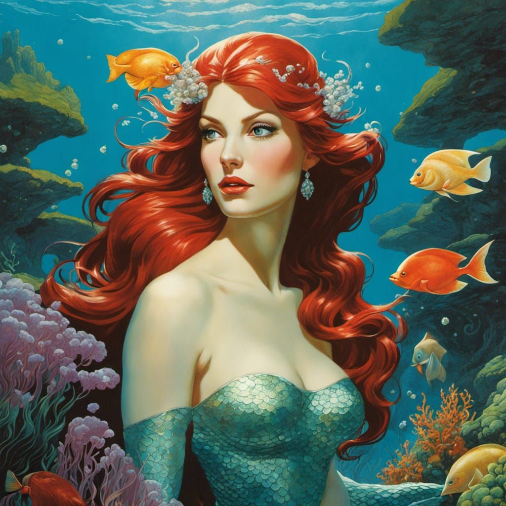 Little Mermaid Portrait in Art Nouveau Style