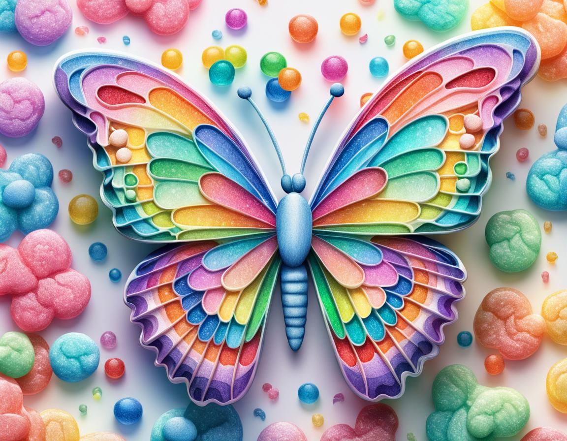 Rainbow Butterfly Illustration with Pastel Wing Patterns