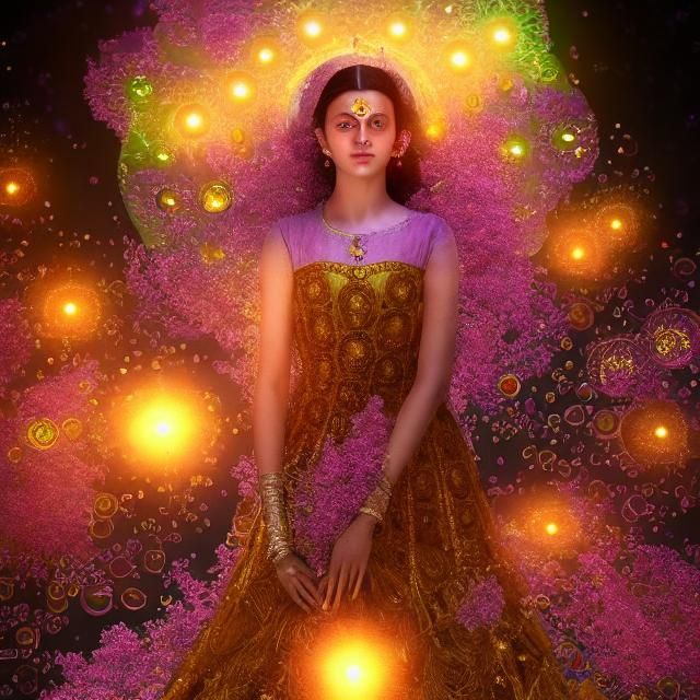 Kaleidoscopic Indian Woman with Floral Gown