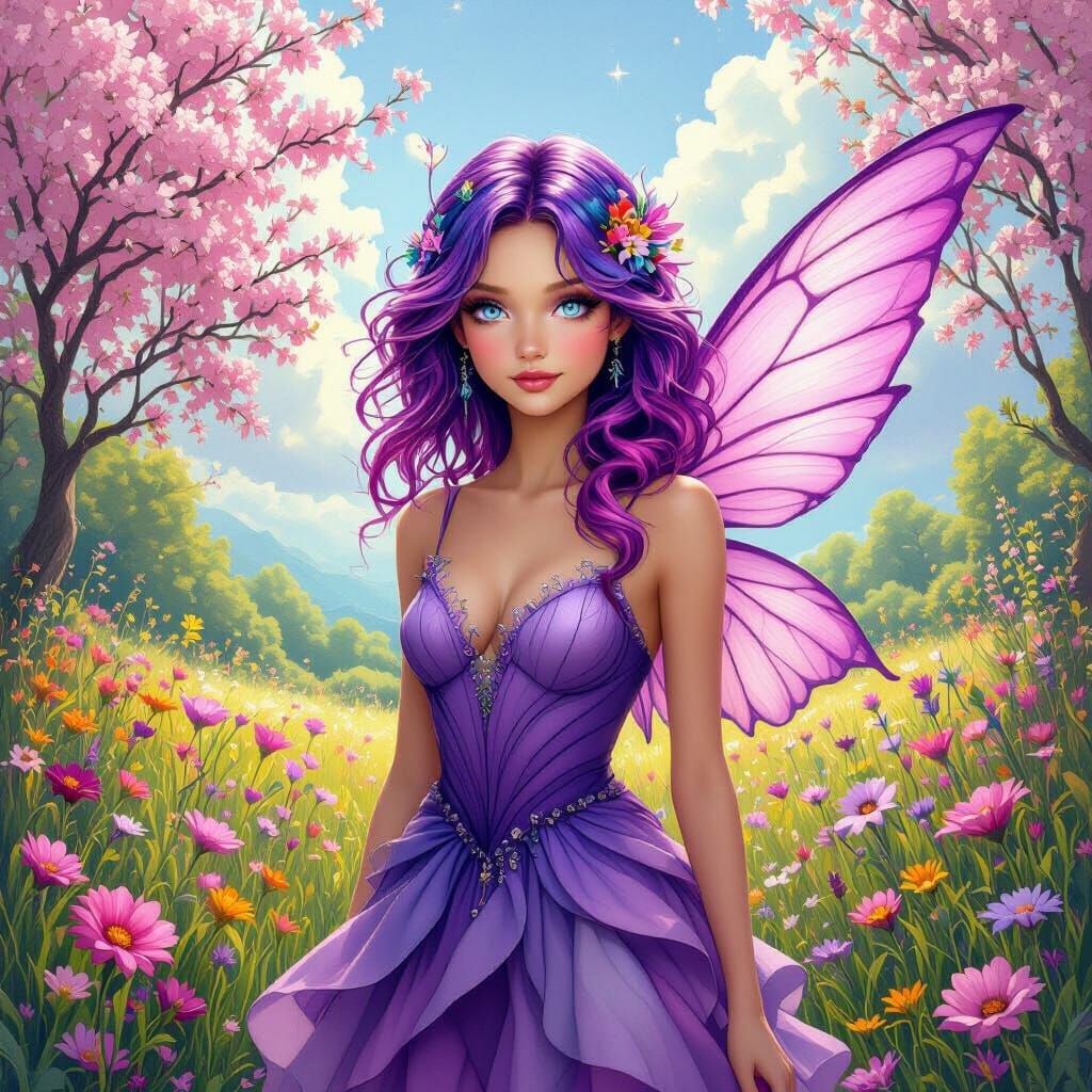 Purple Fairy in Wildflower Meadow