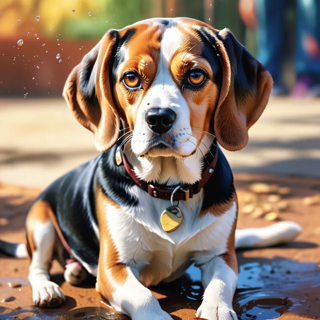 Adorable Beagle Outdoors in Hyperrealistic Splash Art