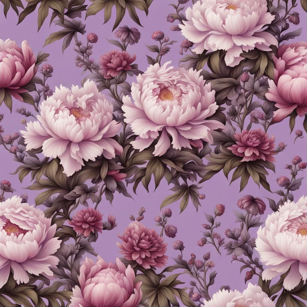 Botanical Wallpaper with Peonies and Vintage Flowers