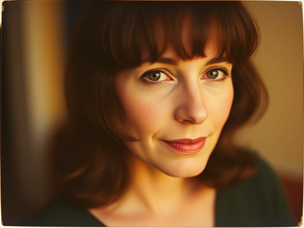 Nostalgic Portrait of a 45-Year-Old Brunette Woman in Warm A...