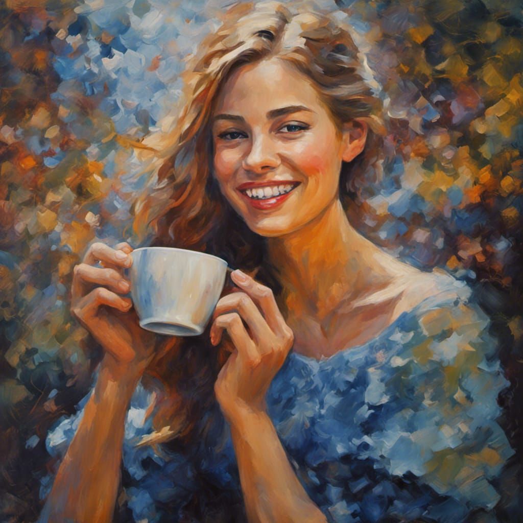 Impressionistic Portrait of Girl Drinking Coffee