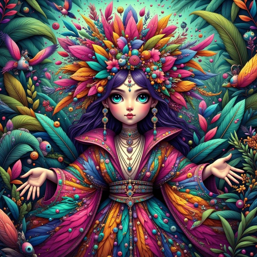 Whimsical Pimpa in Tropical Paradise, in Vibrant Digital Pai...