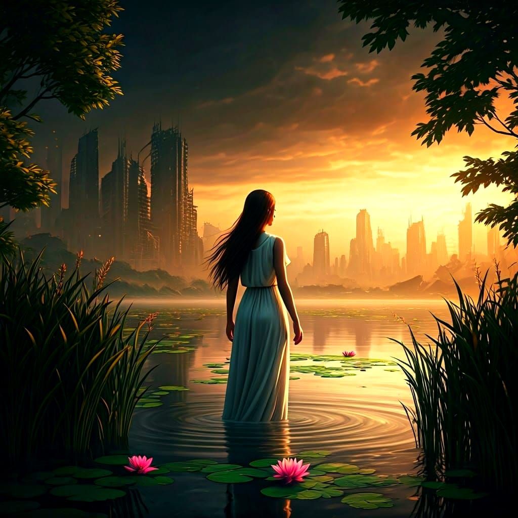 Double Exposure: Lake Meets Dystopian Landscape