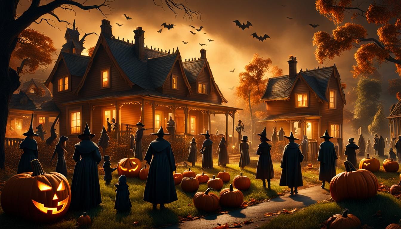 Haunted Halloween Village Diorama in Impressionistic Style