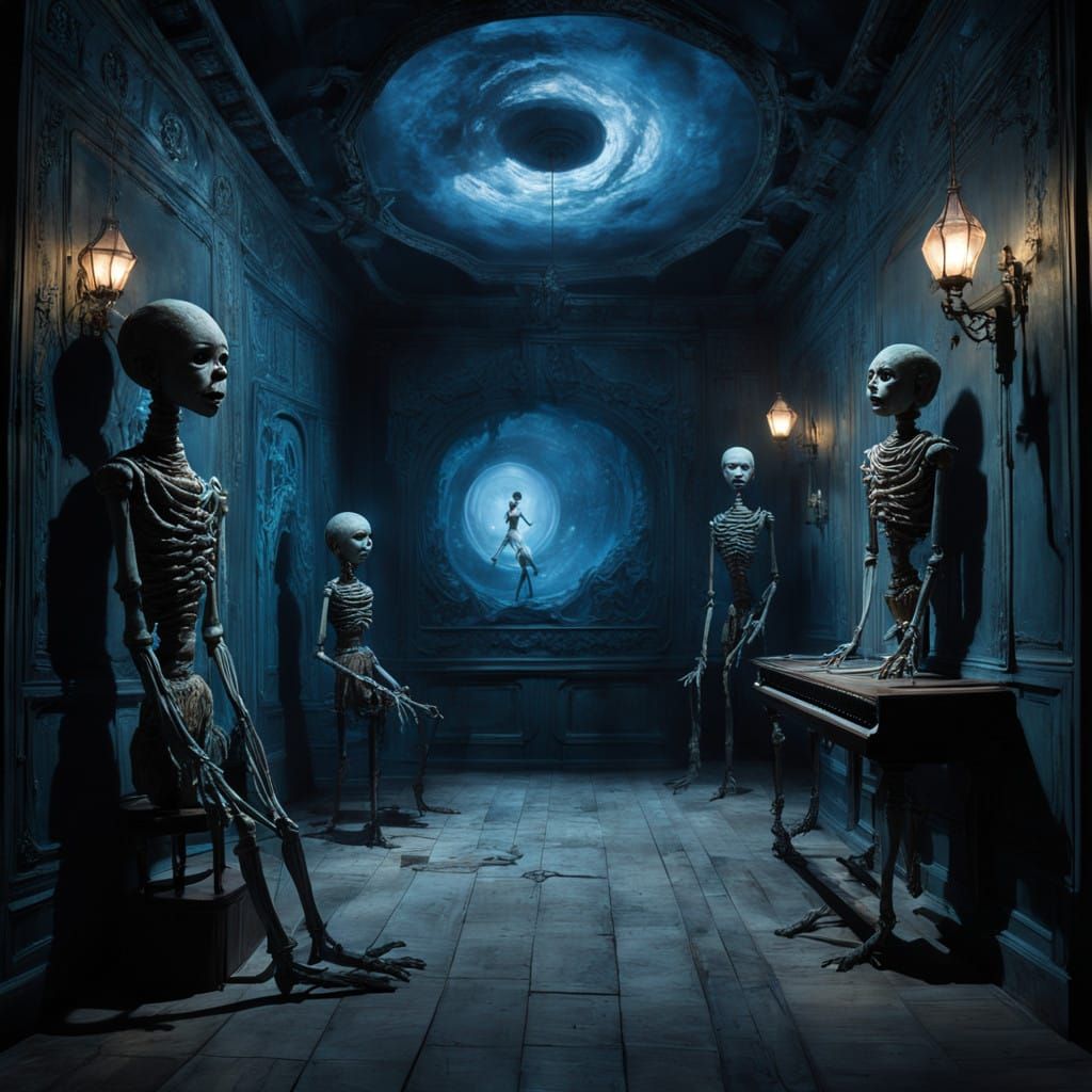 Ethereal Marionette Dances in Dark Theater with Twisted Shad...