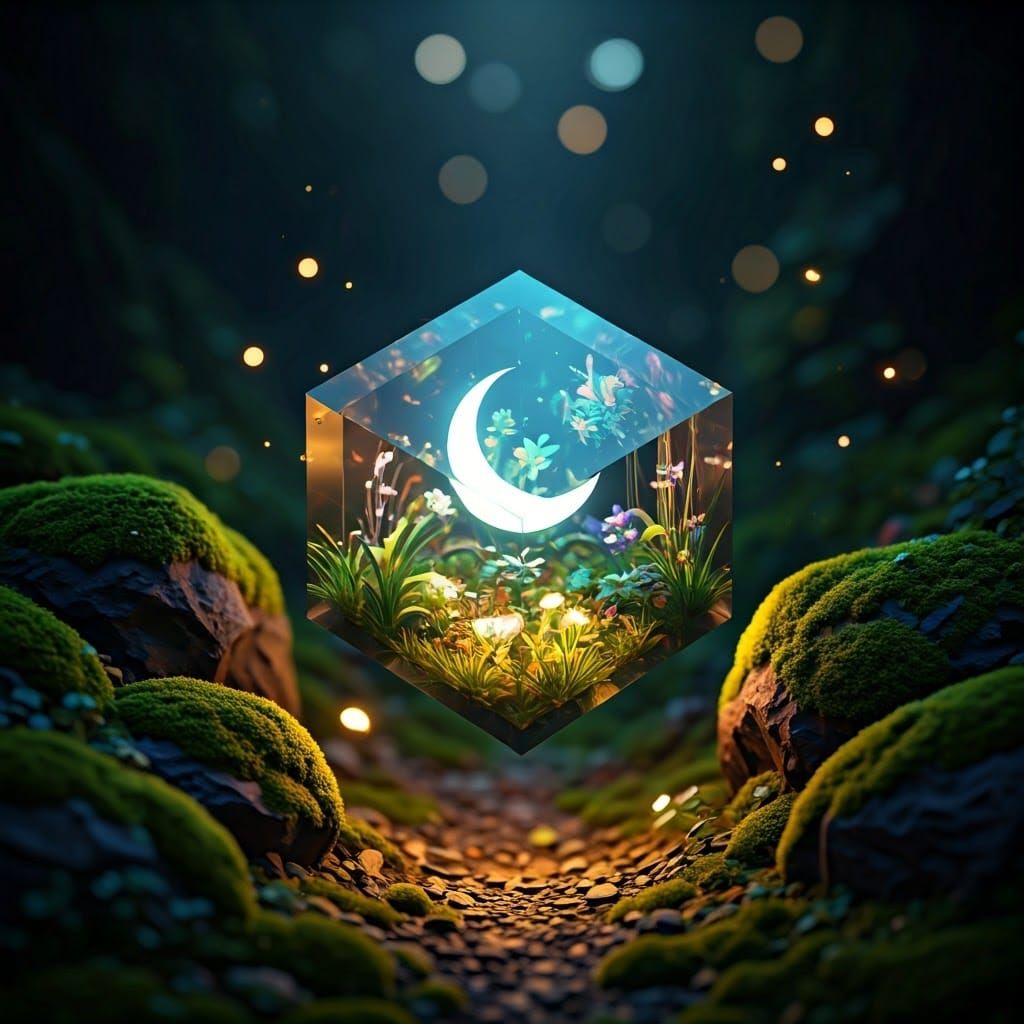 Enchanted Forest: Luminous Moon Cube Dreamscape