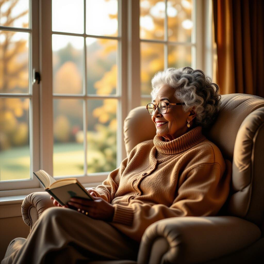 Grandma Reading by Window in Warm Light