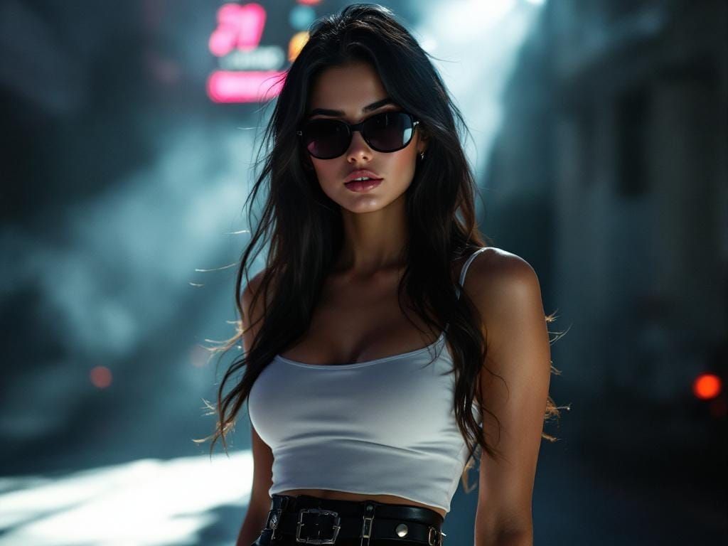 Hyperrealistic Portrait of Woman in Spotlight