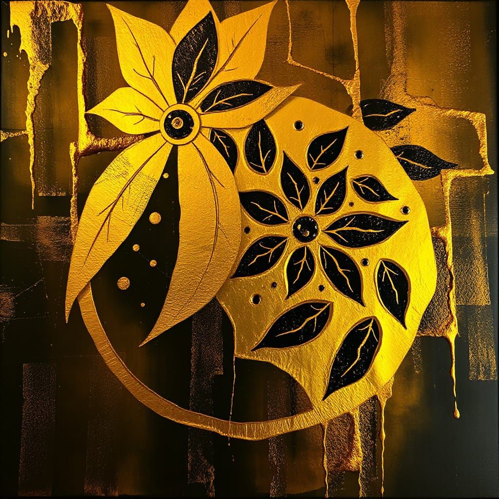 Luminous Gold and Dark Yellow Abstract Art