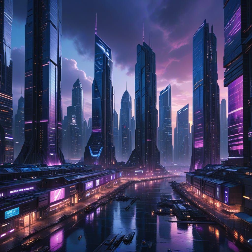 Futuristic Cityscape at Dusk: Cinematic Sci-Fi Art