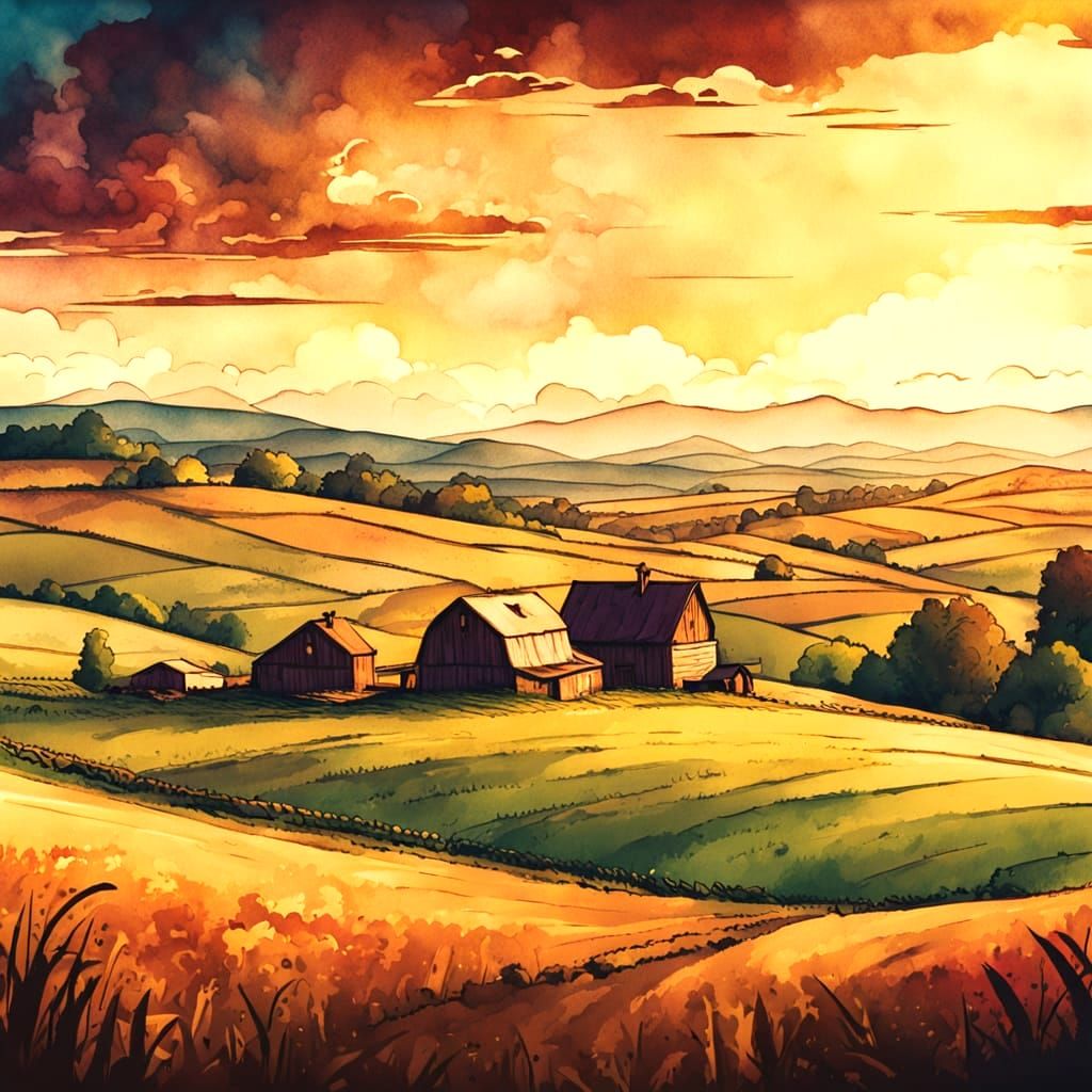 Golden Fields: A Vivid Countryside Landscape