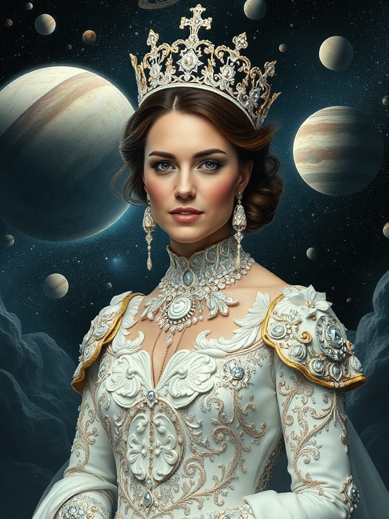 Kate Middleton as Pre-Raphaelite Sci-Fi Queen