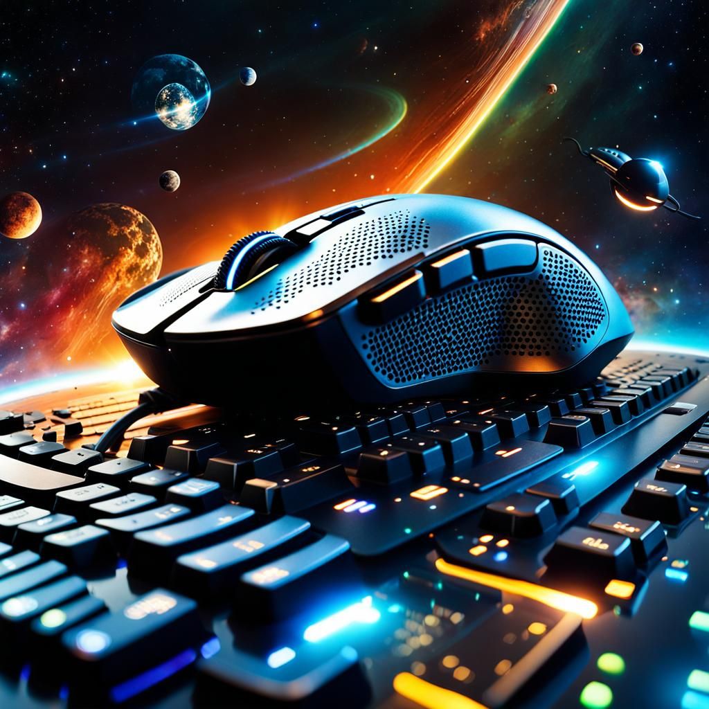 Keyboard and Mouse Floating in Outer Space