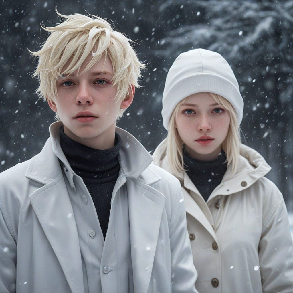 Mysterious Albino Children Brave a Blizzard in Elegant White...