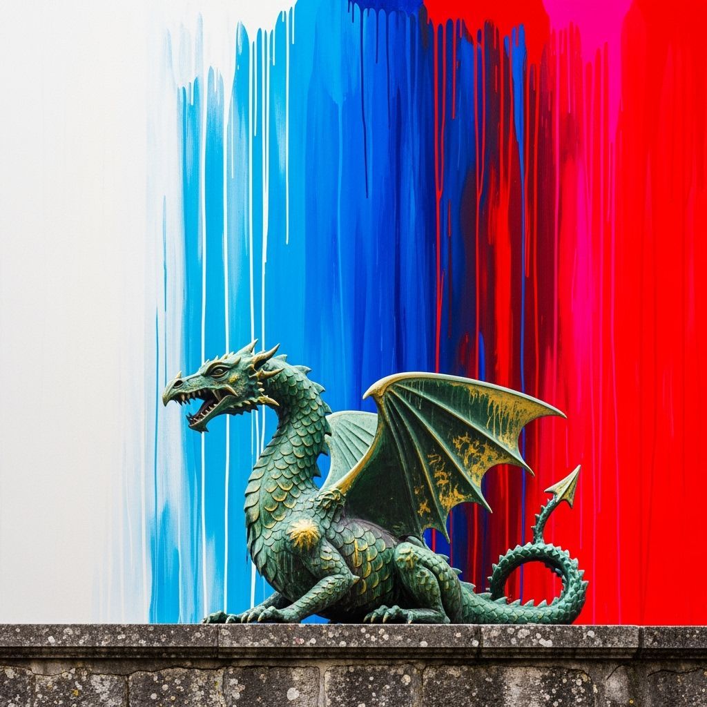Ljubljana Dragon on Stone Wall in Rothko Style