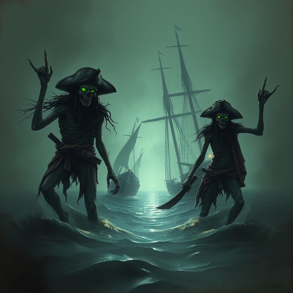 Undead Pirates Rise in Eerie Horror Scene