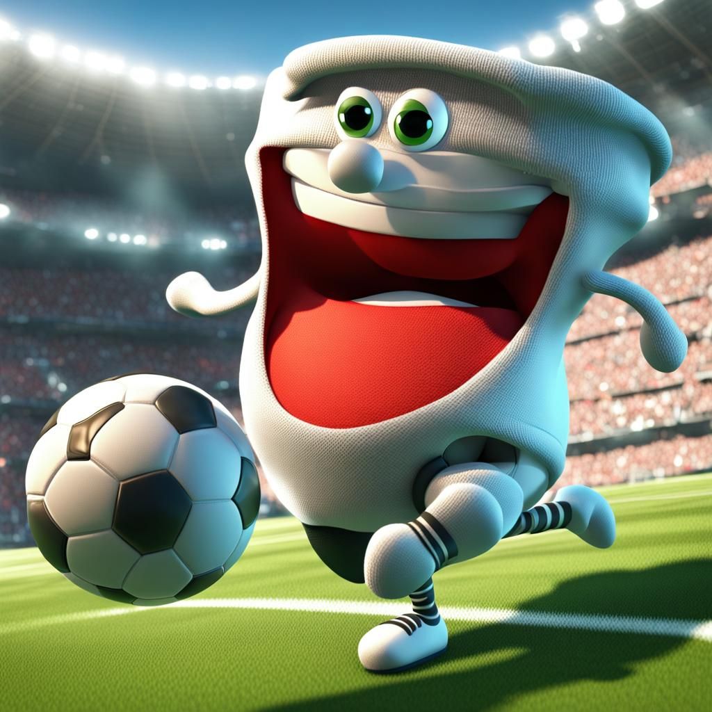 Happy CGI Cartoon Sock Playing Soccer