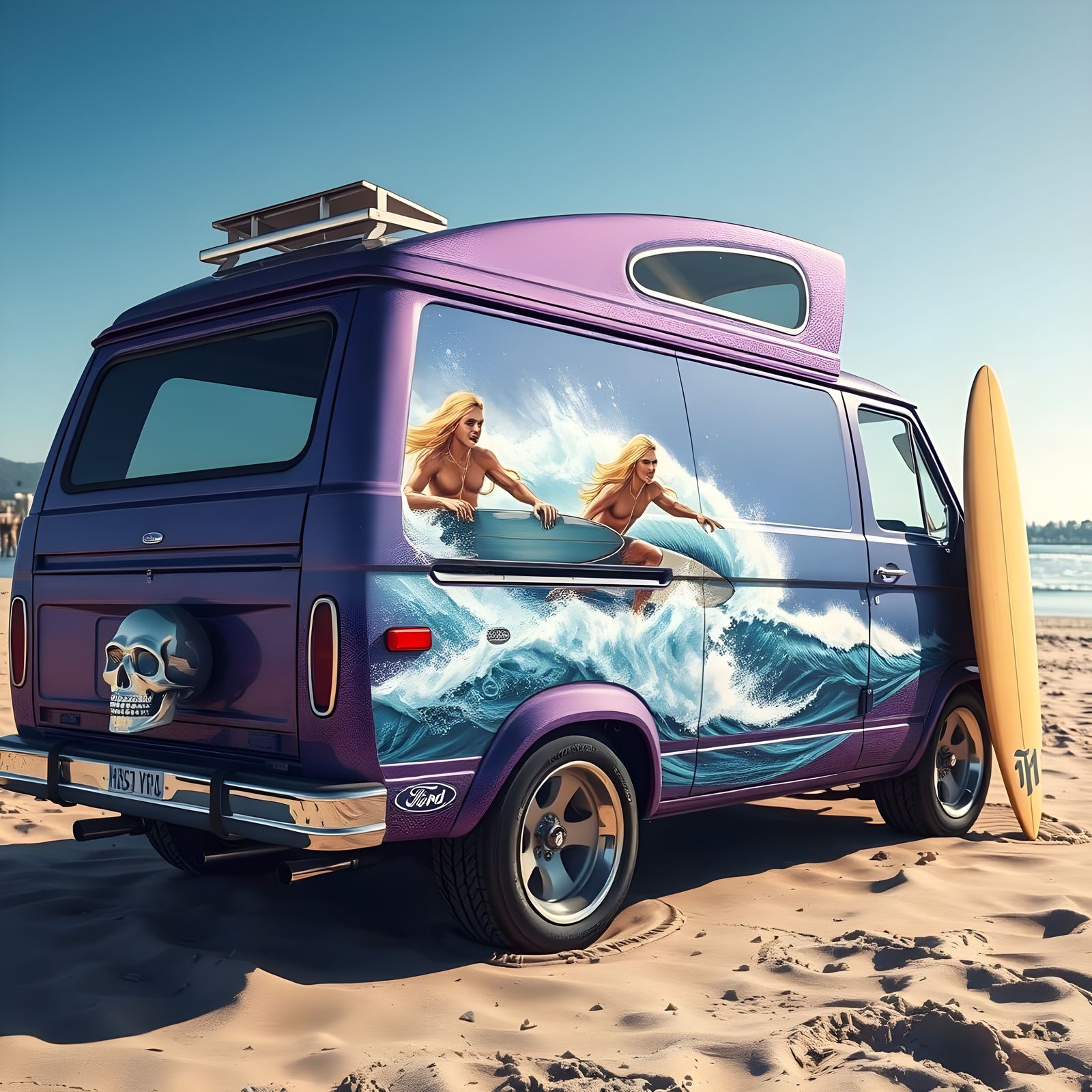 Surfers at Santa Monica: 1970s Airbrushed Van Art