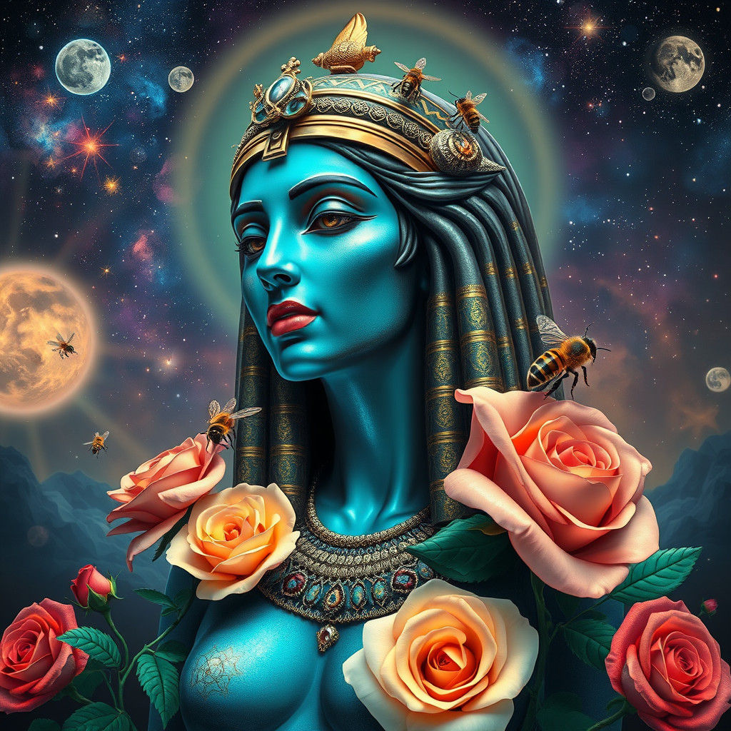 Surreal Egyptian Goddess with Bees in Dali Style