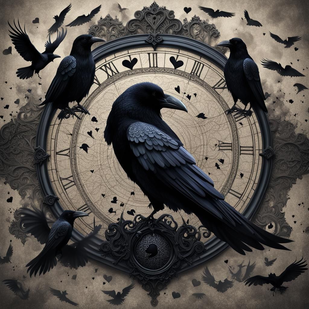 Gothic Calligraphy with Ravens and Lace