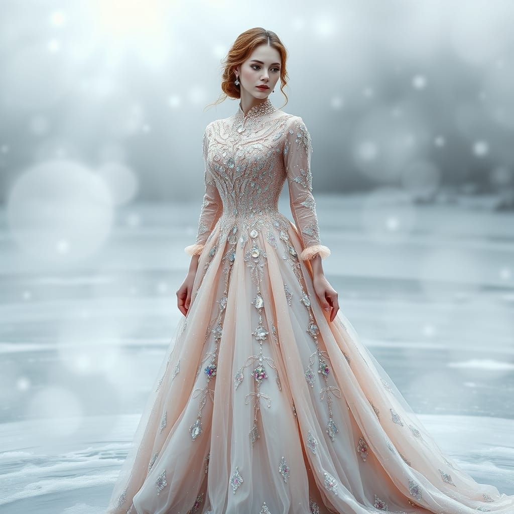 Ethereal Winter Goddess in Crystal Gown