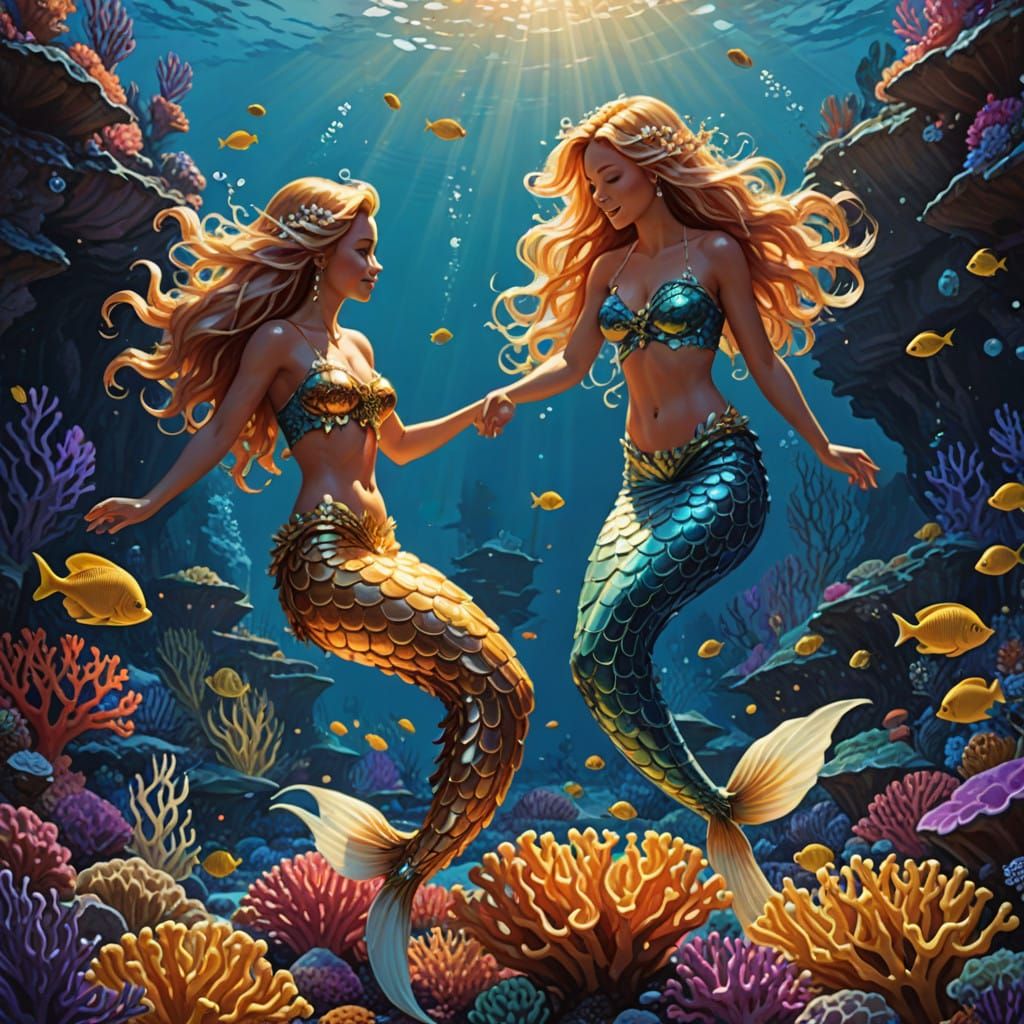 Mermaids Celebrate New Year's Eve in Vibrant Coral Reef