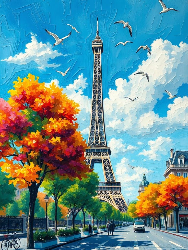 Eiffel Tower in Paris: Neo-Impressionist Oil Painting