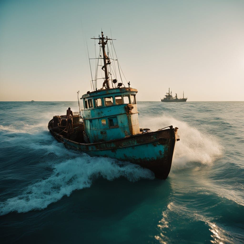 Muscular Fisherman in Serene Ocean Bay