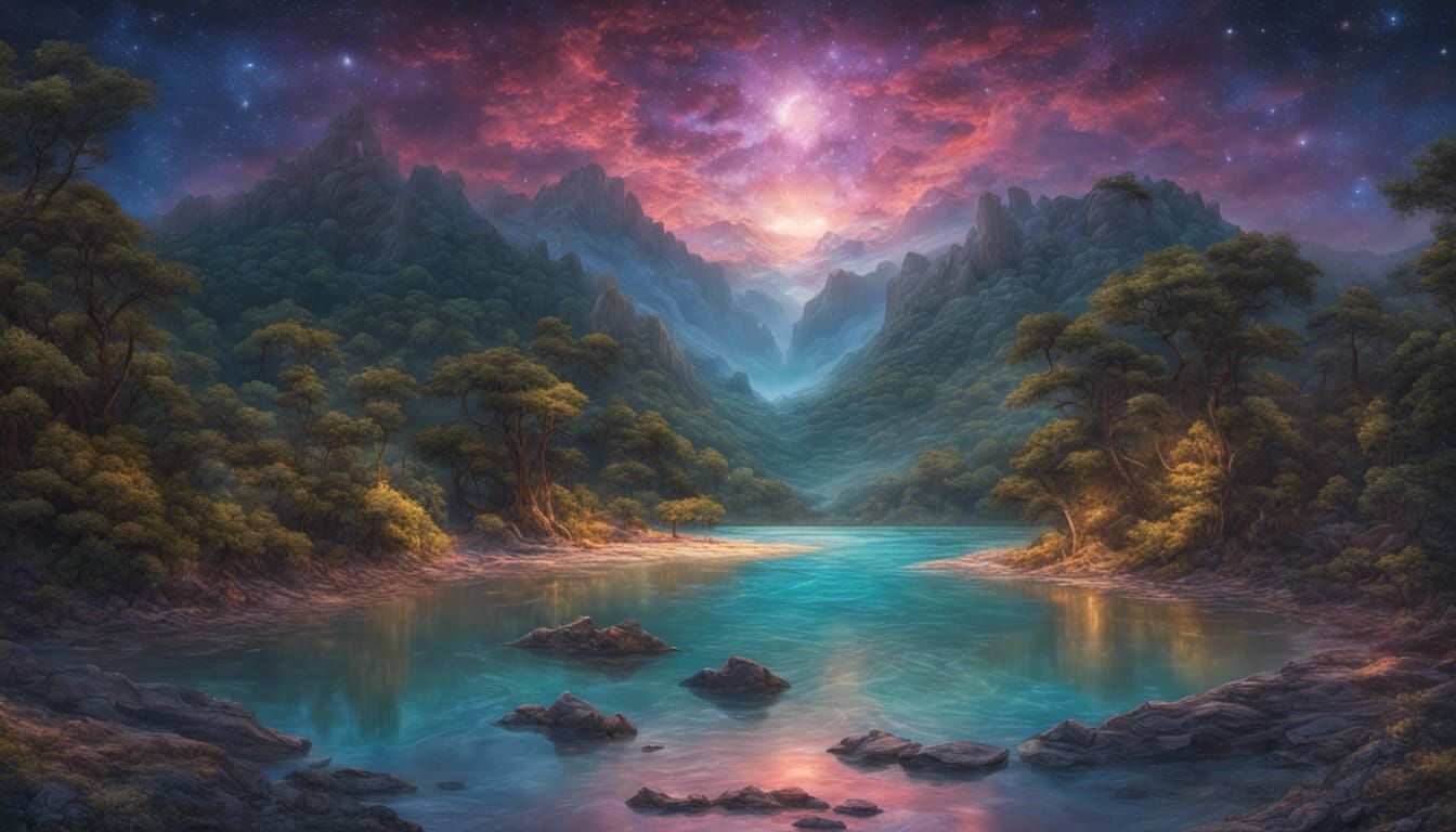Serene Starry Seascape at Twilight in Fantasycore Style