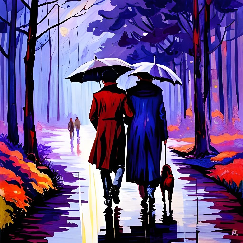 Couple in Purple Forest: Art Nouveau Collage