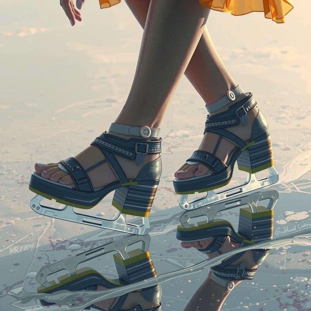 Grey Platform Sandals Transformed into Ice Skates in Dreamy,...