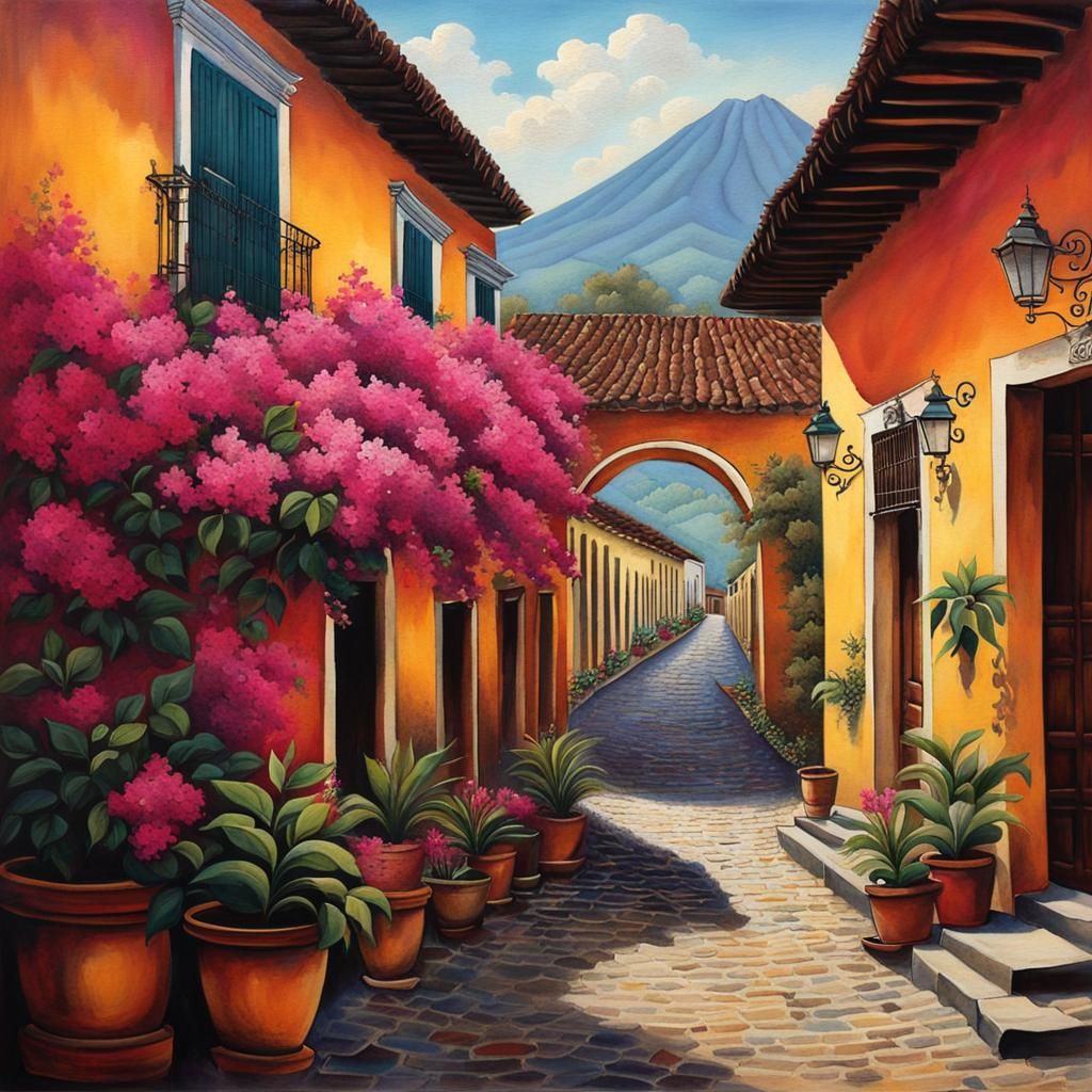 Colonial House in Antigua Guatemala with Bougainvilleas