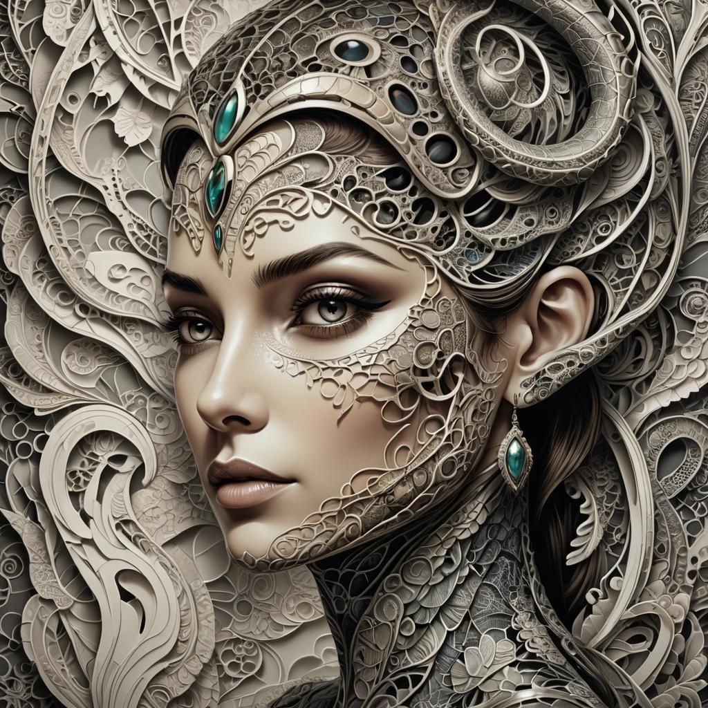 Lady Reptile Hybrid in Retro-Futuristic Style