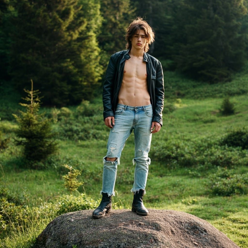 Ethereal Young Wanderer in a Majestic Mountain Meadow