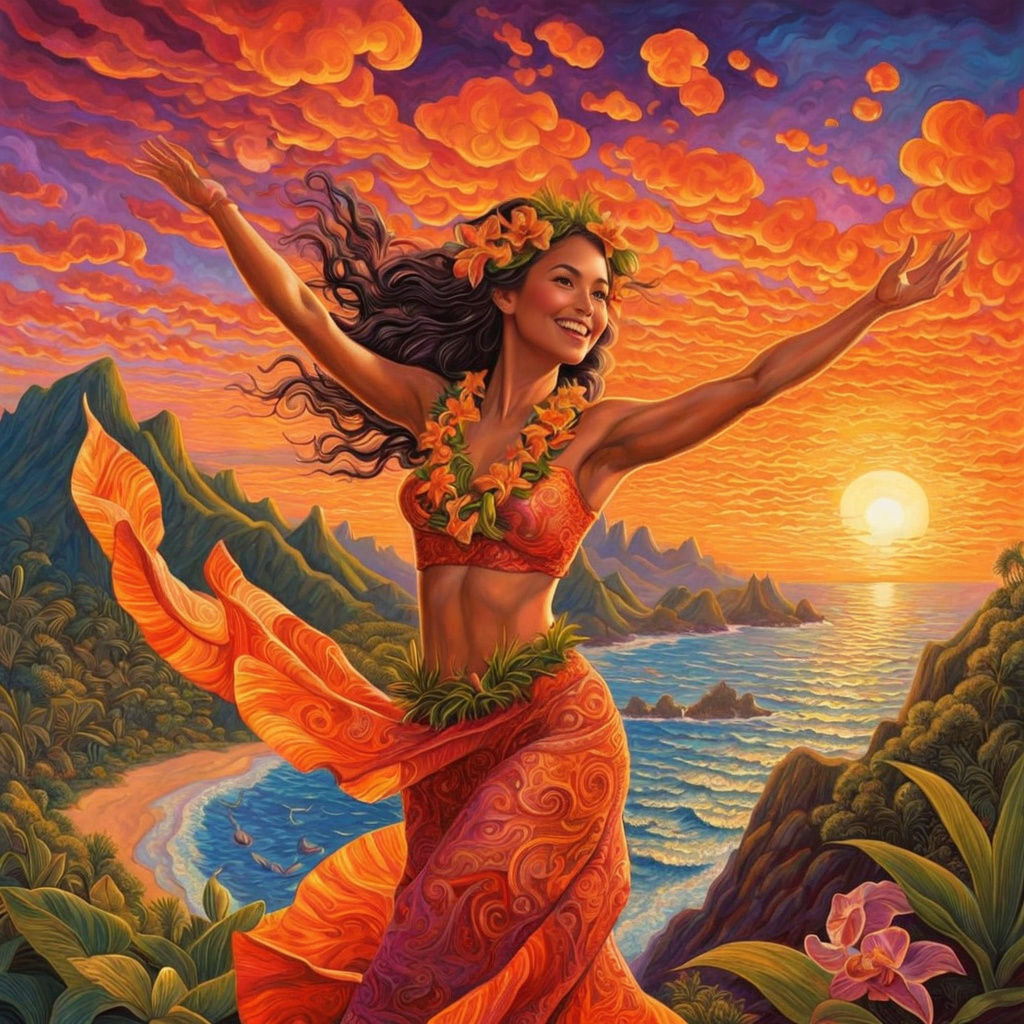 Hawaiian Hula Dancer at Sunset in Concept Art Style