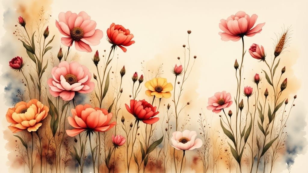 Antique Watercolor Flower Wallpaper in Oil Paint Style