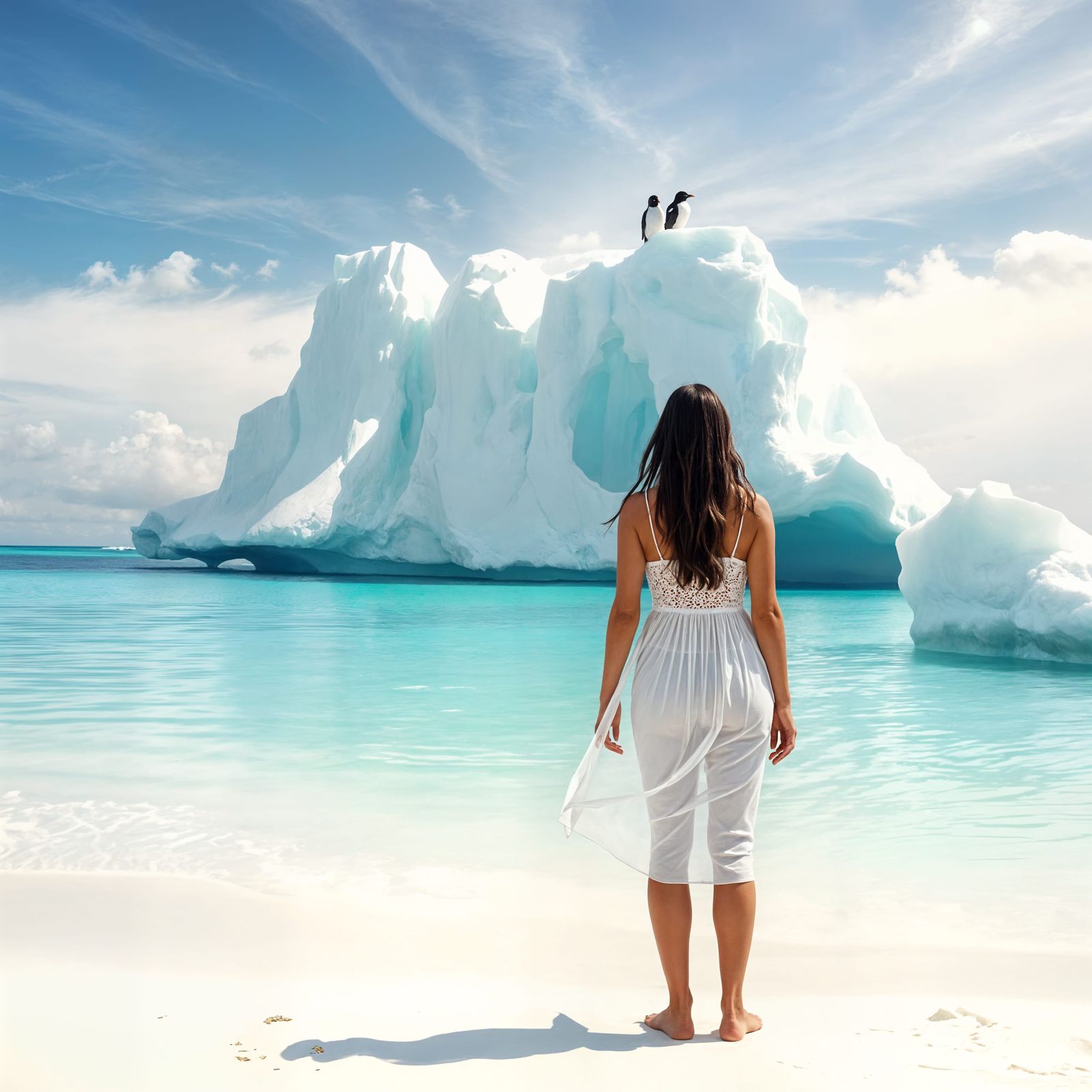 Caribbean Beach with Iceberg: A Photorealistic Paradox