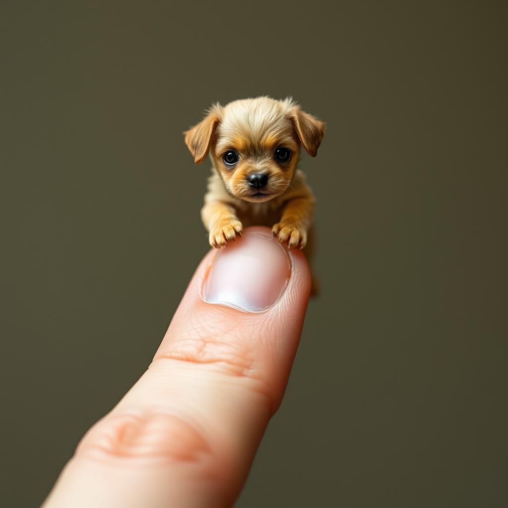 Miniature Puppy Perched on Finger, Classical Illustration