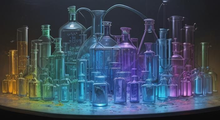 Glowing Scientific Equipment and Chemical Reactions